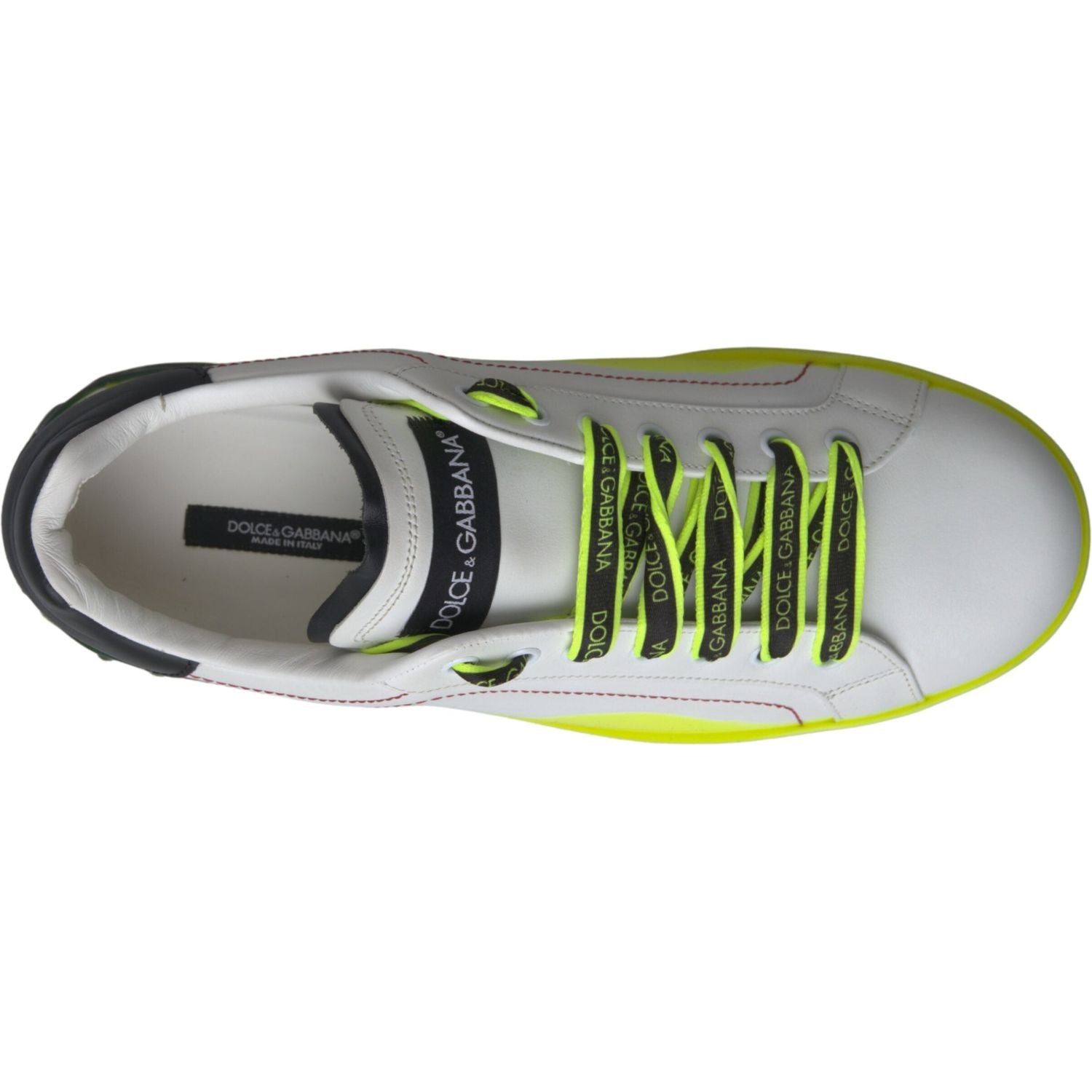 Dolce & Gabbana White Yellow Portofino Leather Sneakers Shoes