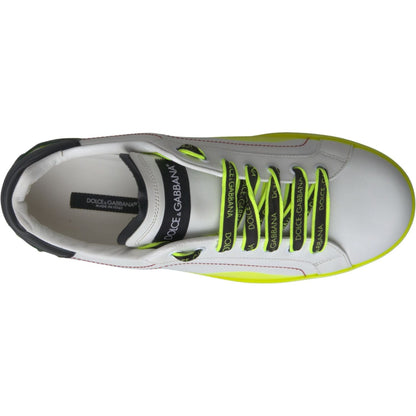 Dolce & Gabbana White Yellow Portofino Leather Sneakers Shoes