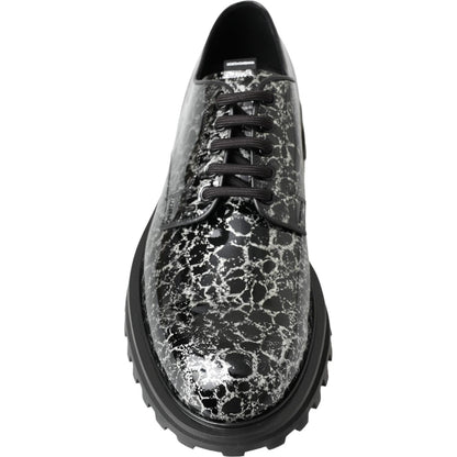 Dolce & Gabbana Black White Derby Patent Leather Shoes