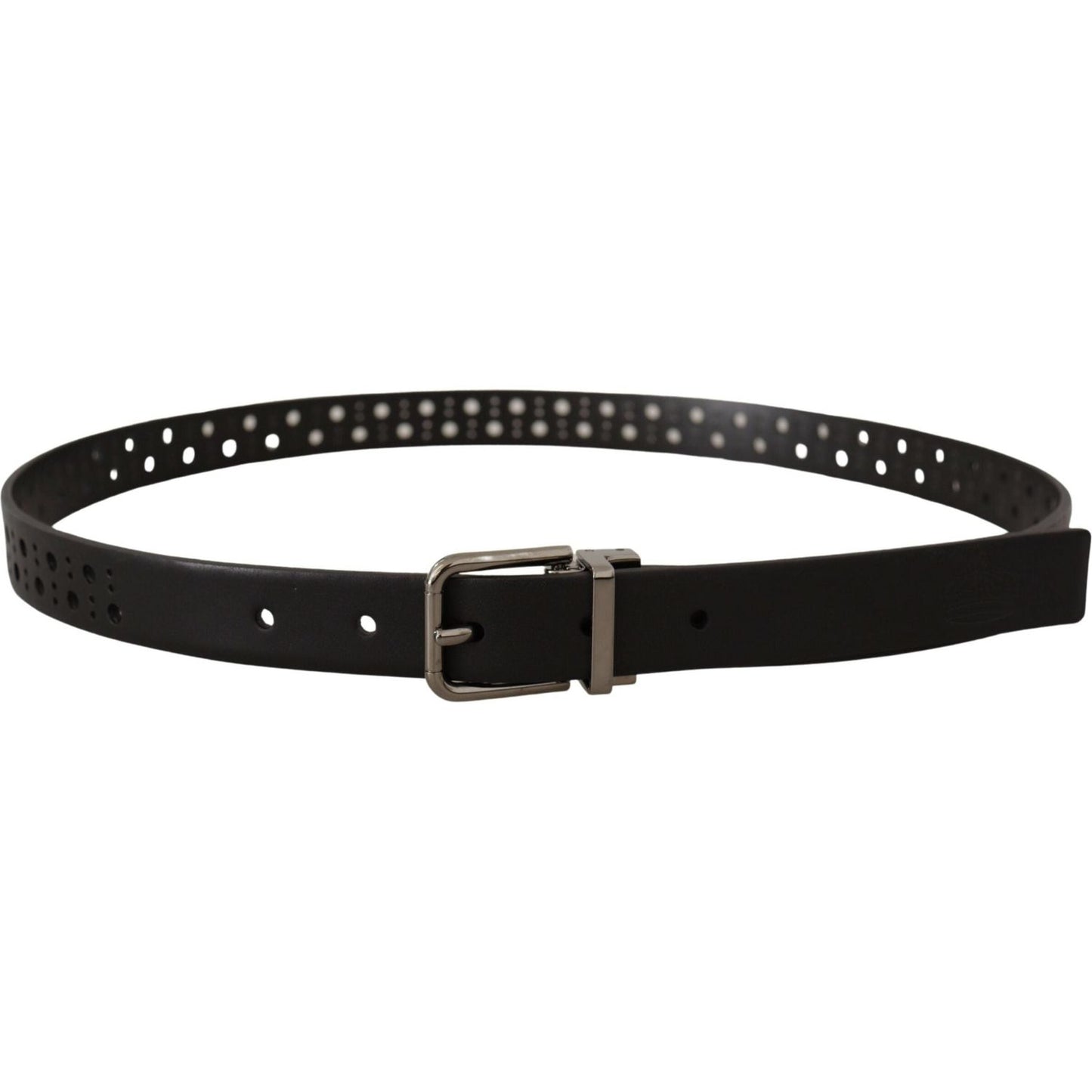 Dolce & Gabbana Black Calf Leather Perforated Metal Buckle Belt