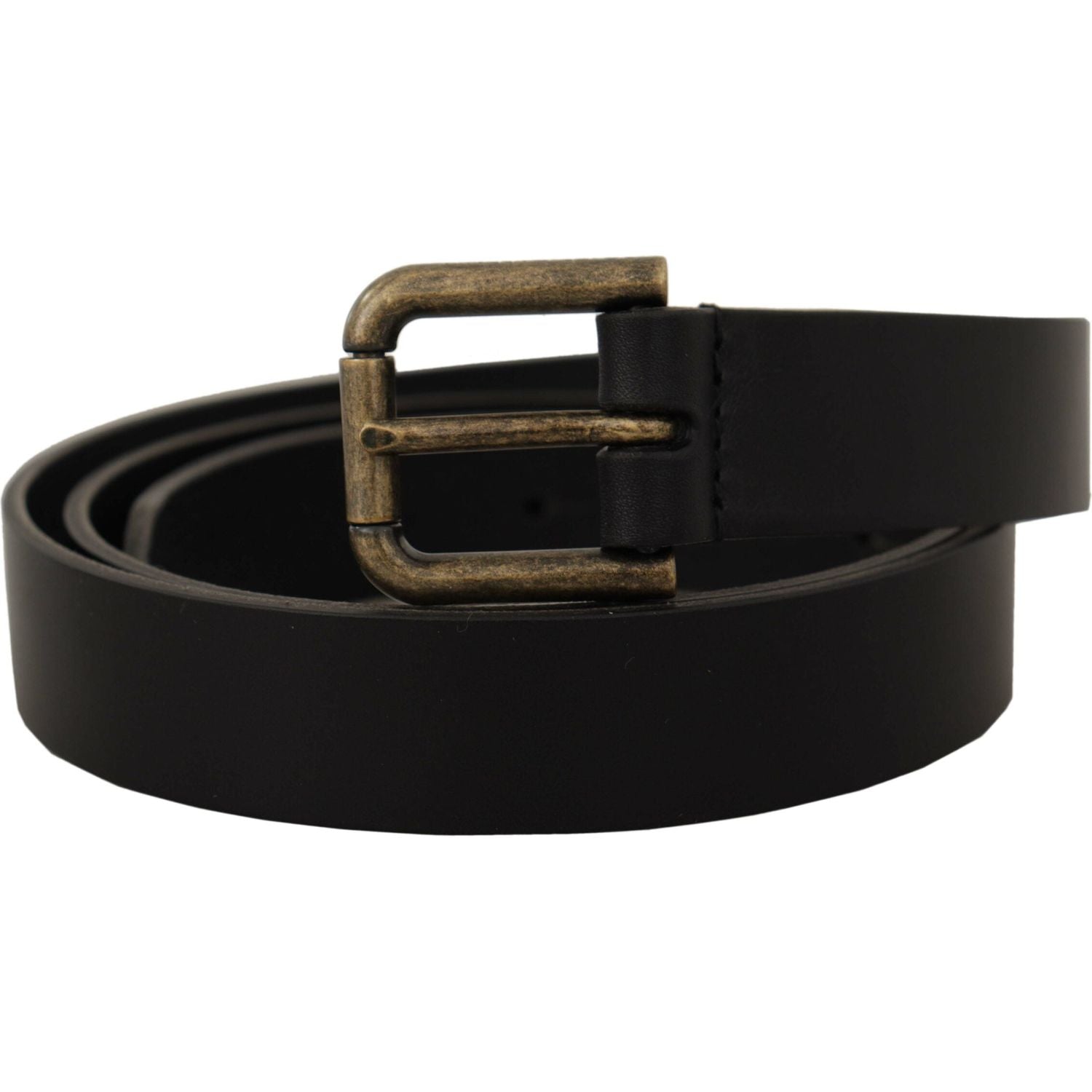 Dolce & Gabbana Black Calf Leather Logo Brass Metal Buckle Belt