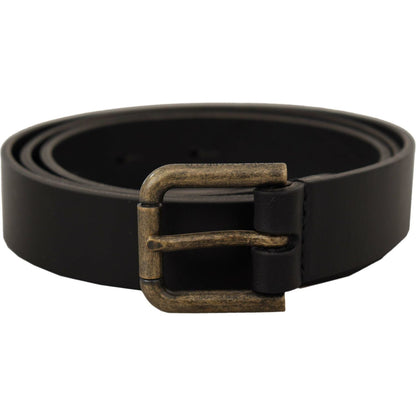 Dolce & Gabbana Black Calf Leather Logo Brass Metal Buckle Belt