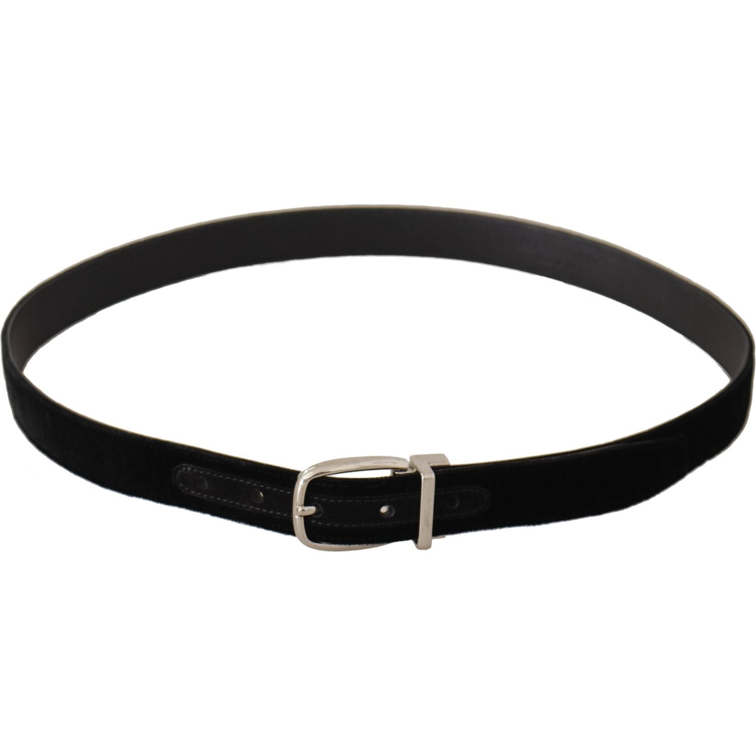 Dolce & Gabbana Black Casual Velvet Silver Tone Metal Buckle Belt