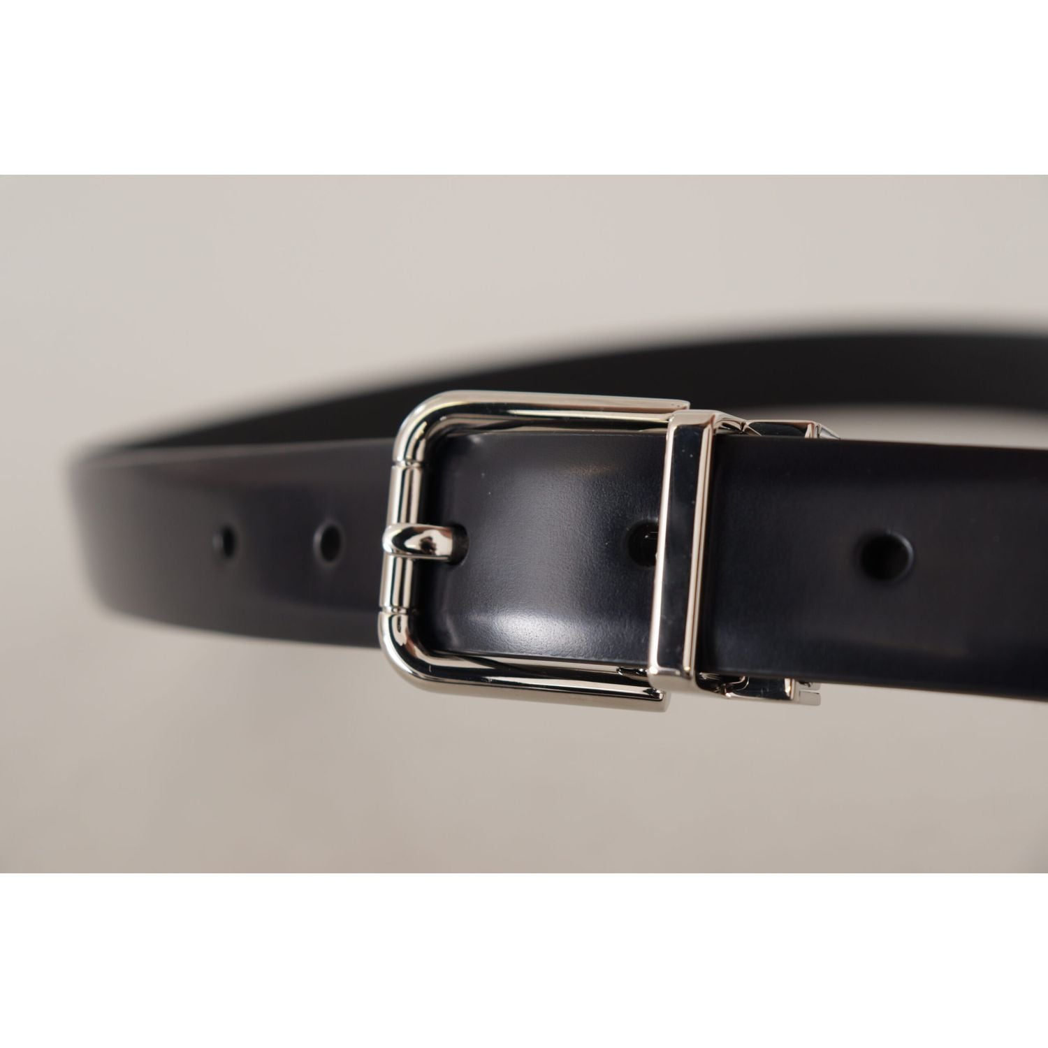 Dolce & Gabbana Black Calf Leather Silver Metal Logo Buckle Belt