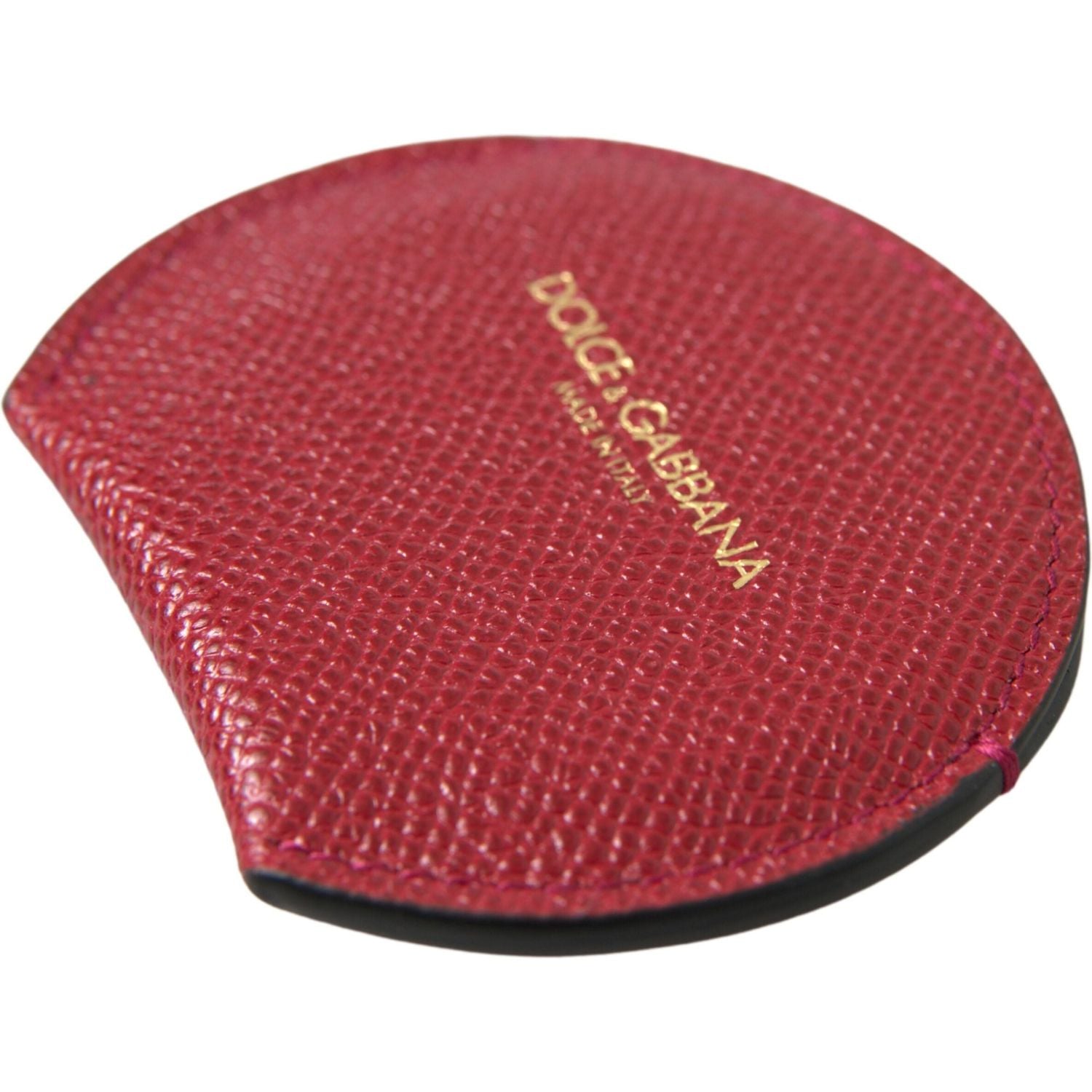 Dolce & Gabbana Red Calfskin Leather Round Hand Mirror Holder