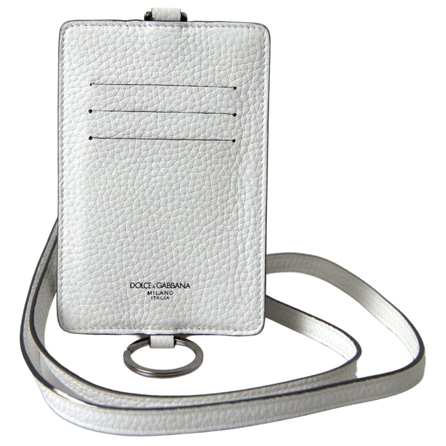 Dolce & Gabbana White Leather Lanyard Logo Card Holder Men Wallet