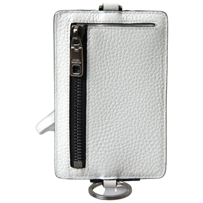 Dolce & Gabbana White Leather Lanyard Logo Card Holder Men Wallet