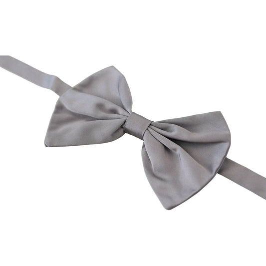 Dolce & Gabbana Bow Tie Men Silver Gray Silk Adjustable Neck Papillon FT6888