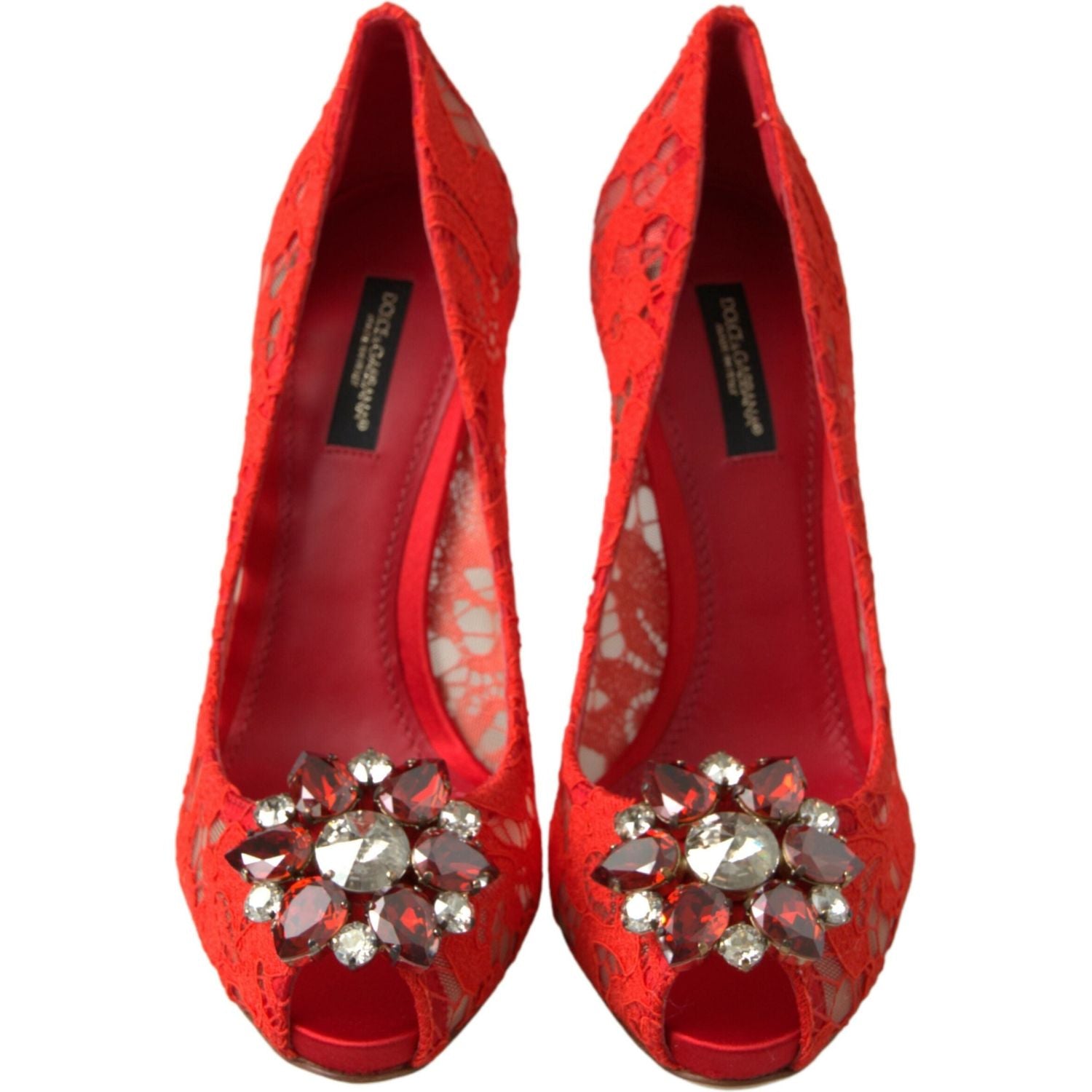 Dolce & Gabbana Red Taormina Lace Crystal Heels Pumps Shoes