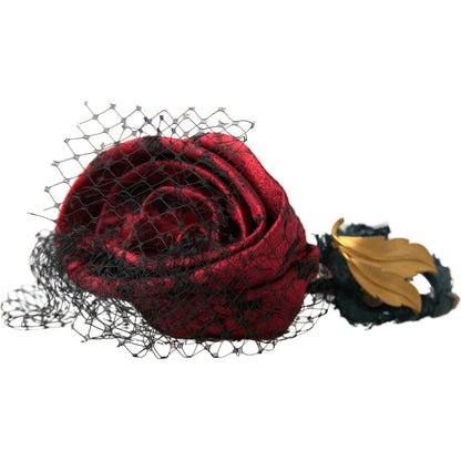 Dolce & Gabbana Red with multicolor Rose Silk Crystal Netted Logo Diadem Headband