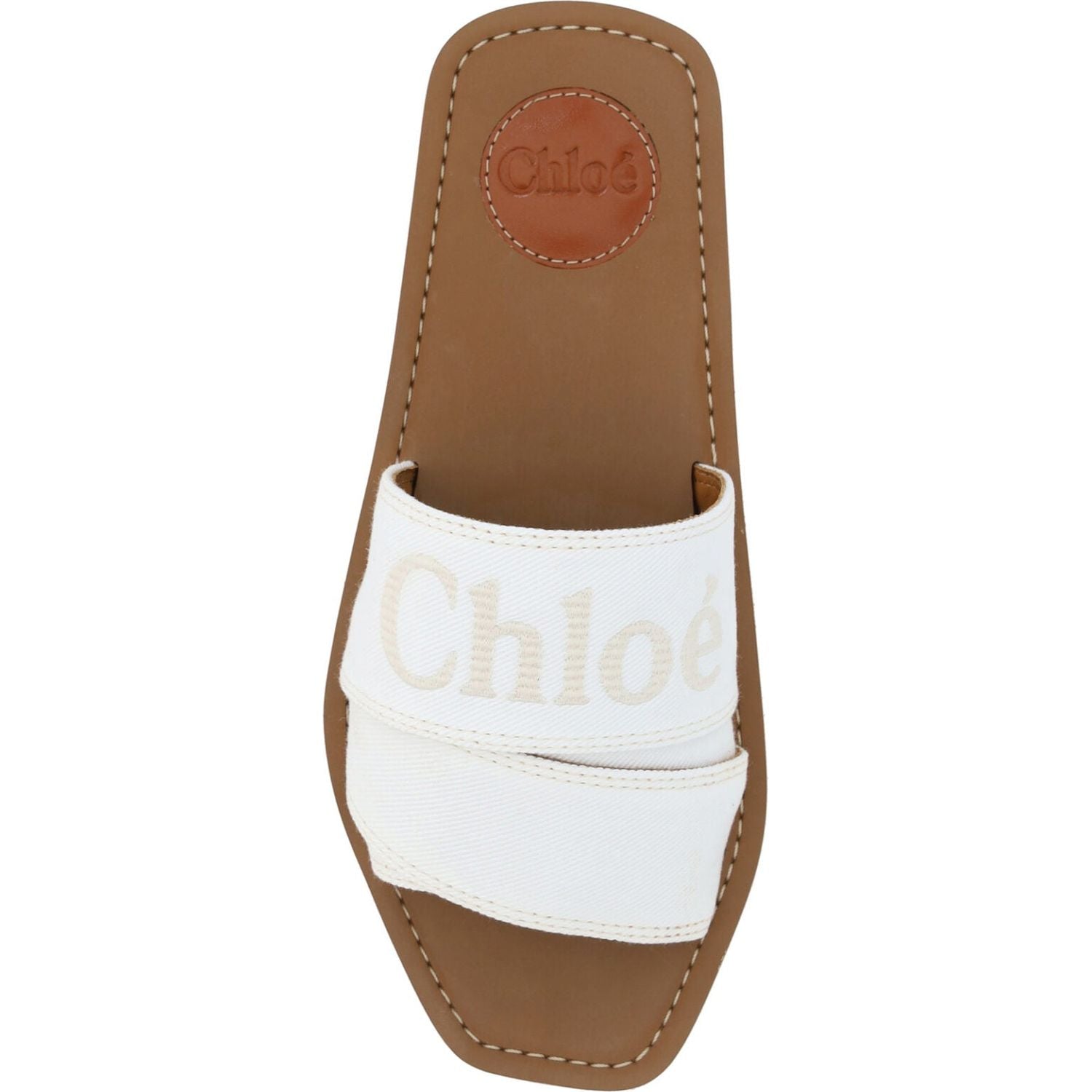 Chloé White Cotton Slides Woody Sandals