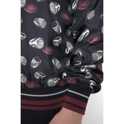 Dolce & Gabbana Black Ring Print Silk Crewneck Sweater
