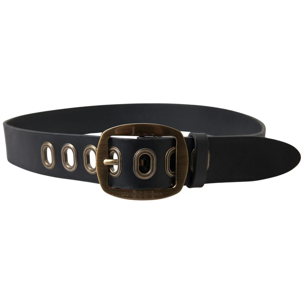 Dolce & Gabbana Black Leather Gold Metal Buckle Men Belt