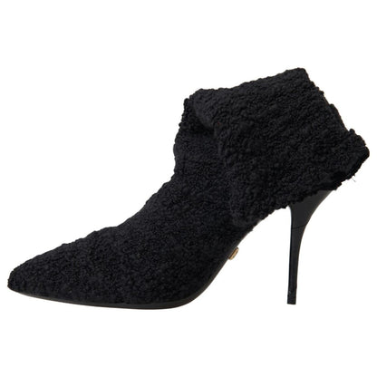 Dolce & Gabbana Black Stiletto Heels Mid Calf Boots