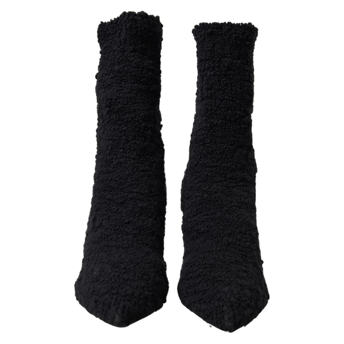 Dolce & Gabbana Black Stiletto Heels Mid Calf Boots