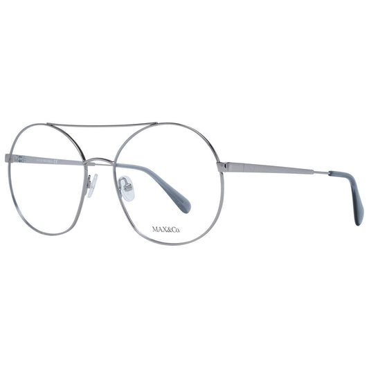 Max & Co Gray Women Glasses Frame in metal with full-rim round style, demo lenses, size 56-17-140, includes branded case.