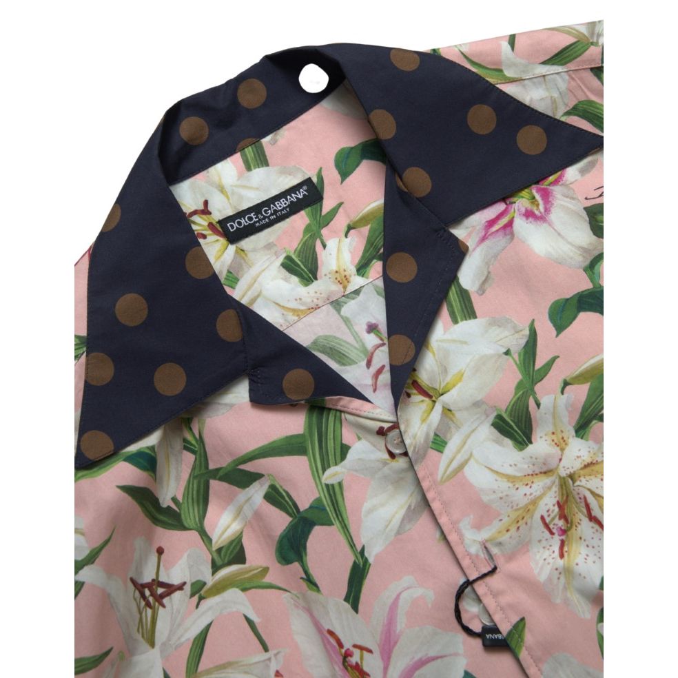 Dolce & Gabbana Cotton Polka Dot Lily Print Collared Shirt