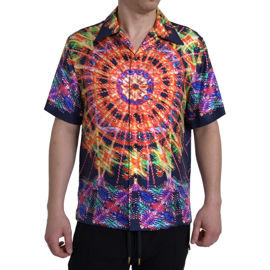 Dolce & Gabbana Multicolor Luminarie Print Men Shirt Silk