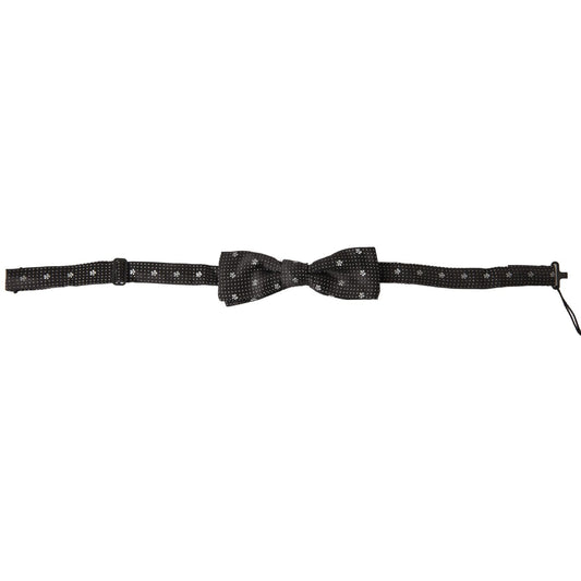 Dolce & Gabbana Black Patterned Silk Adjustable Men Neck Papillon Bow Tie