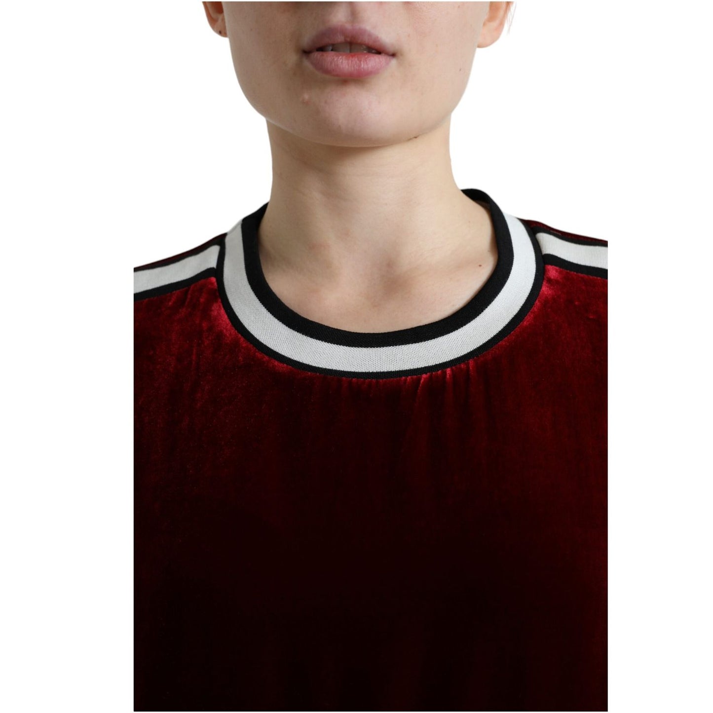 Dolce & Gabbana Bordeaux Velvet Crew Neck Pullover Sweater