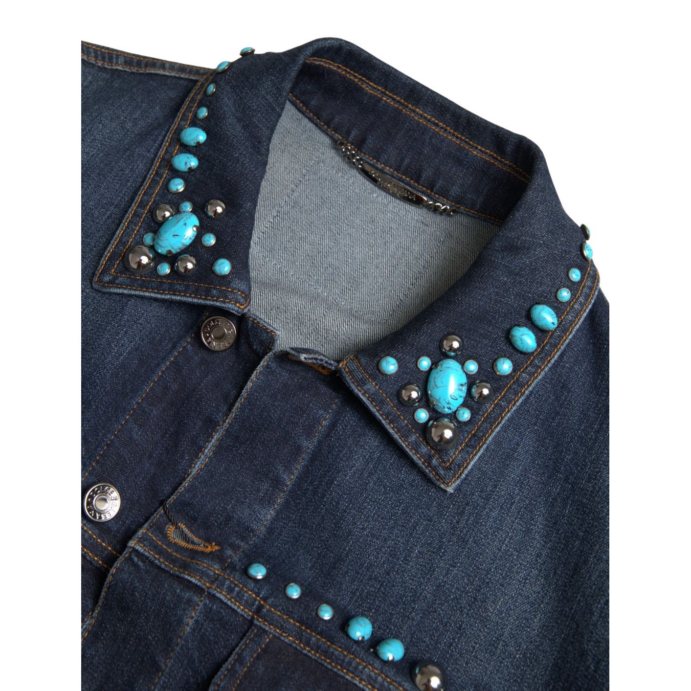 Dolce & Gabbana Blue Denim Turquoise Stones Studded Jacket