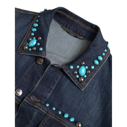 Dolce & Gabbana Blue Denim Turquoise Stones Studded Jacket