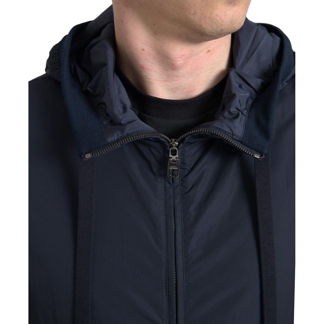 Dolce & Gabbana Blue Hooded Logo Polyester Full Zip Sweater