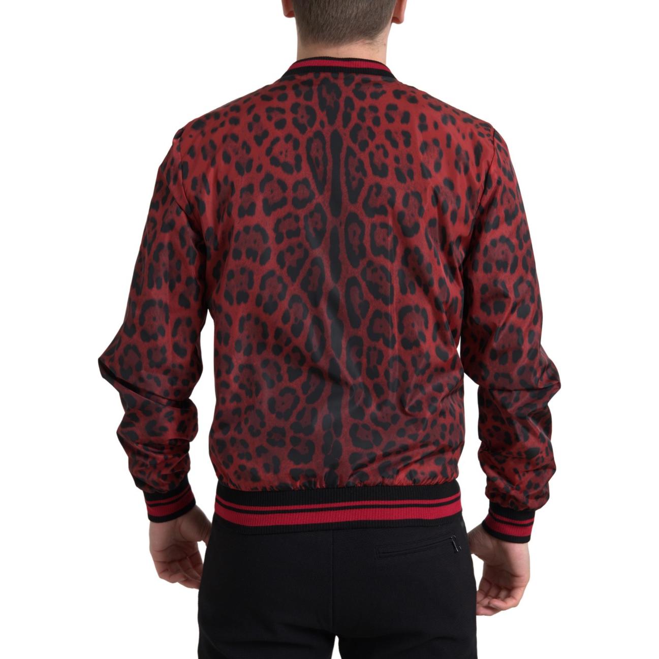 Dolce & Gabbana Red Leopard Bomber Short Coat Jacket
