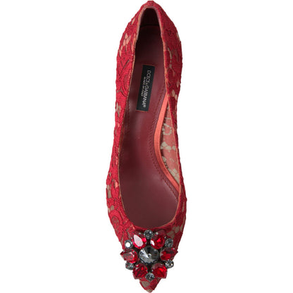 Dolce & Gabbana Red Taormina Lace Crystal Heels Pumps Shoes