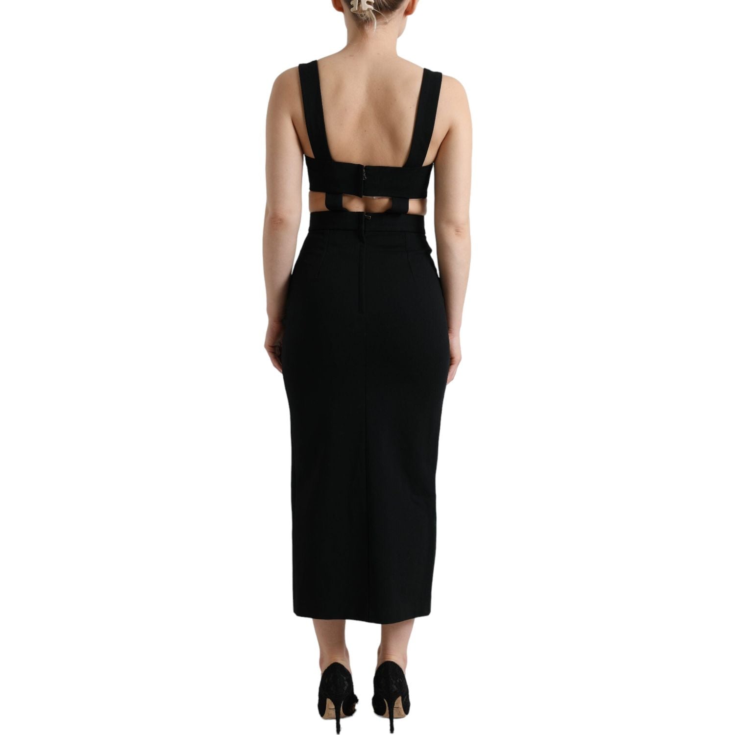 Dolce & Gabbana Black Cut Out Sleeveless Bodycon Midi Dress