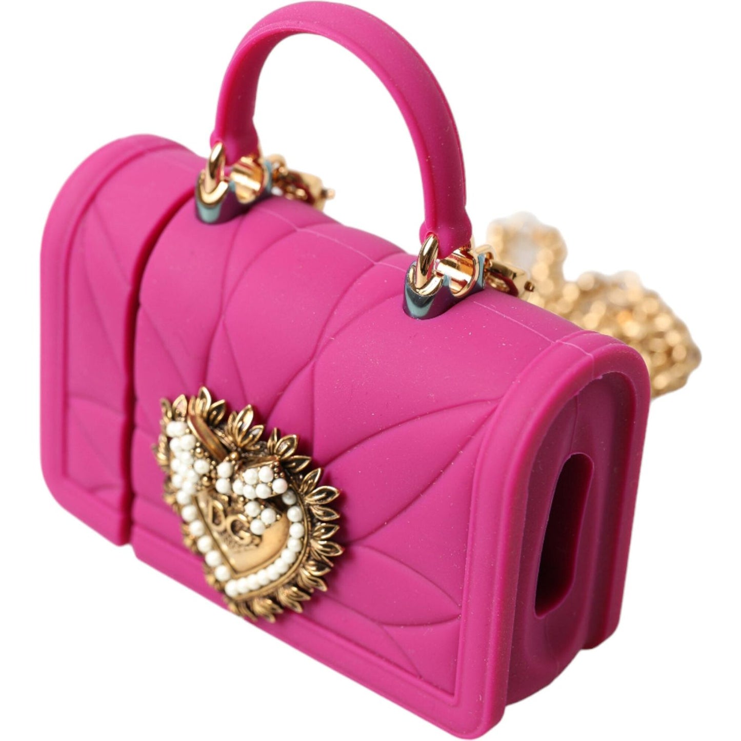 Dolce & Gabbana Pink Silicone Devotion Heart Bag Gold Chain Airpods Case BAG1109