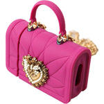 Dolce & Gabbana Pink Silicone Devotion Heart Bag Gold Chain Airpods Case BAG1109