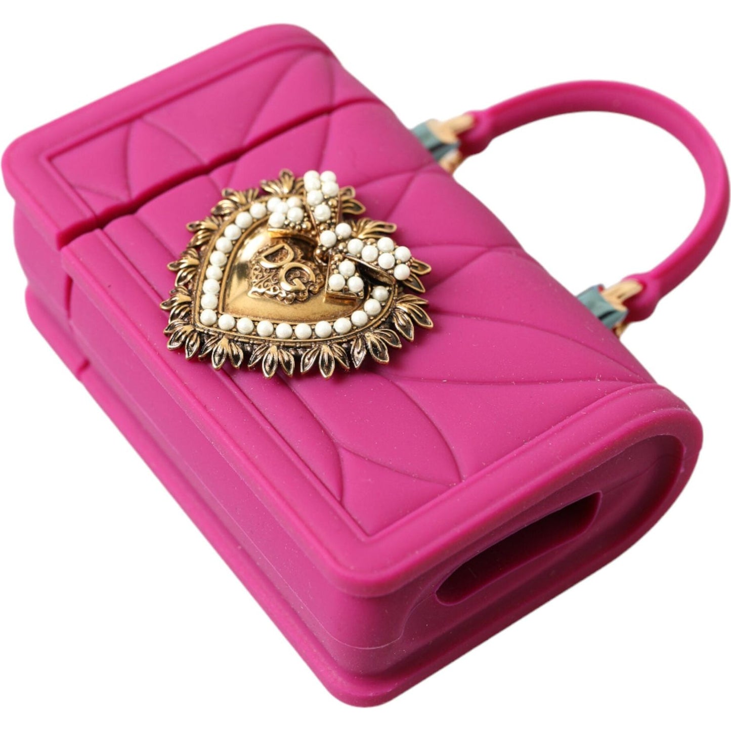 Dolce & Gabbana Pink Silicone Devotion Heart Bag Gold Chain Airpods Case BAG1109
