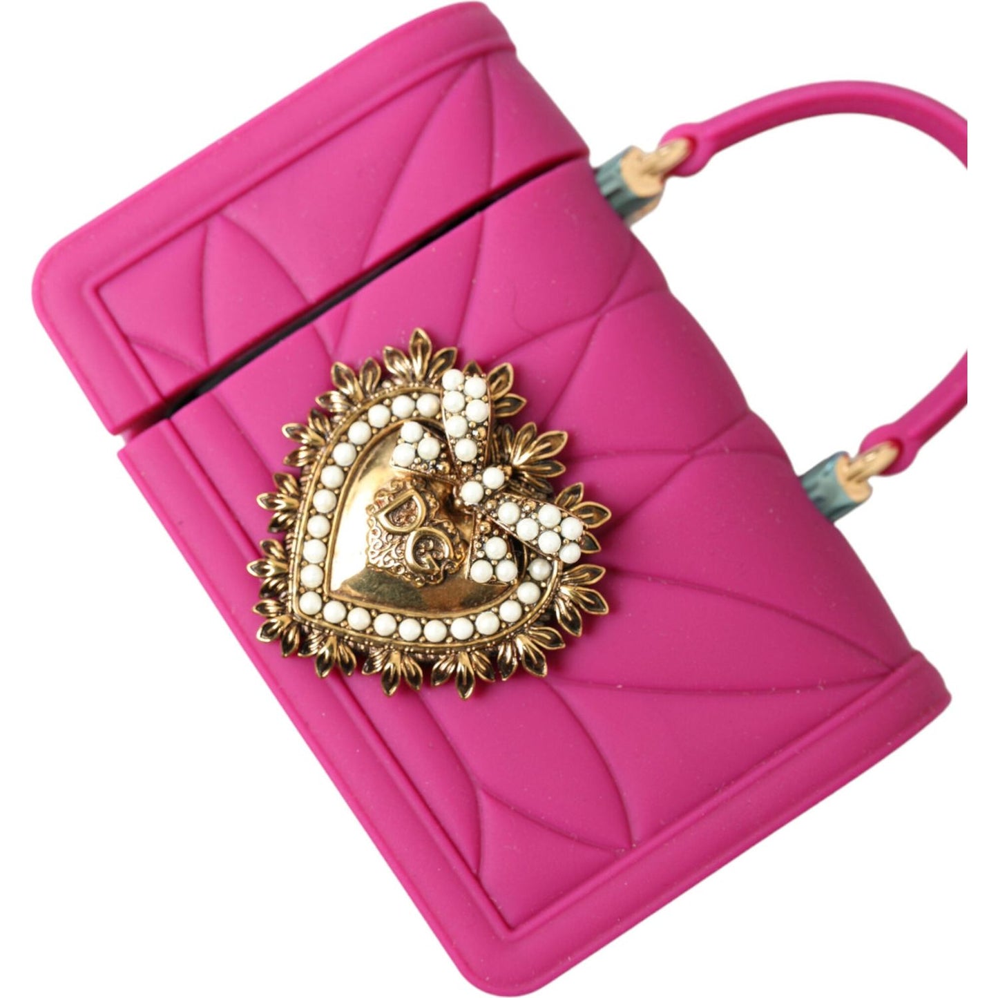 Dolce & Gabbana Pink Silicone Devotion Heart Bag Gold Chain Airpods Case BAG1109