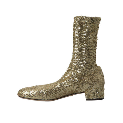 Dolce & Gabbana Gold Sequined Short Boots Stretch Shoes