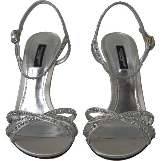 Dolce & Gabbana Silver Crystal Ankle Strap Sandals Shoes LA10368-39