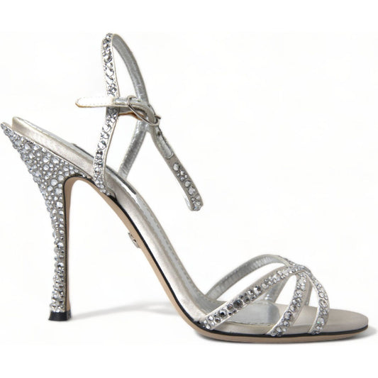 Dolce & Gabbana Silver Crystal Ankle Strap Sandals Shoes LA10368-39
