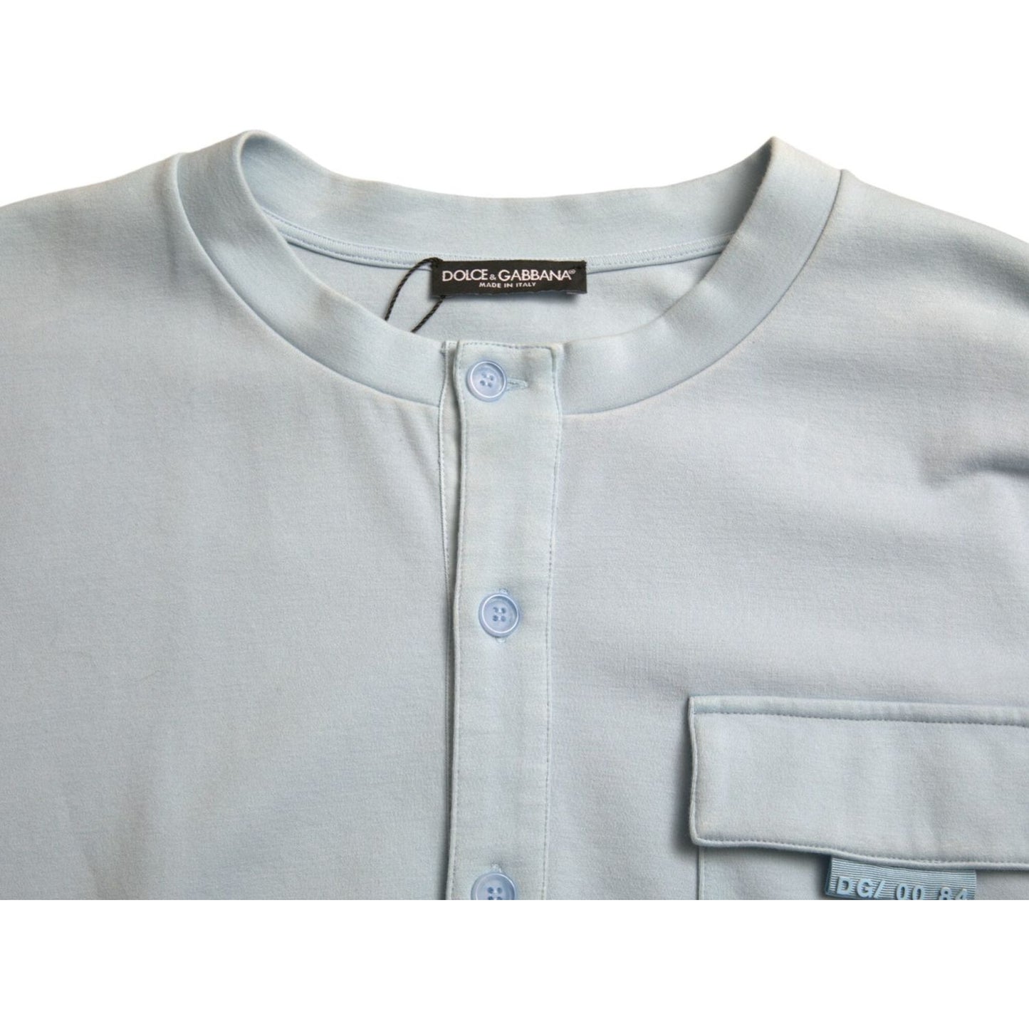 Dolce & Gabbana Light Blue Cotton Buttoned Pullover Sweater