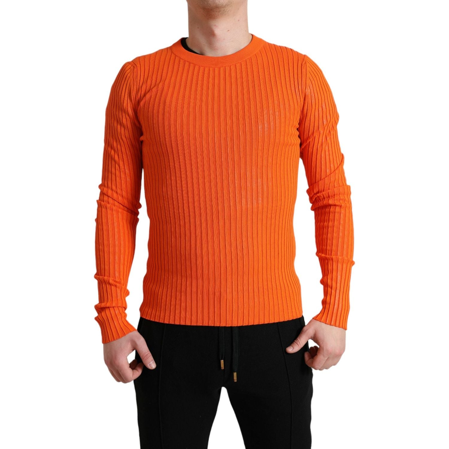 Dolce & Gabbana Orange Knitted Crewneck Men Pullover Sweater