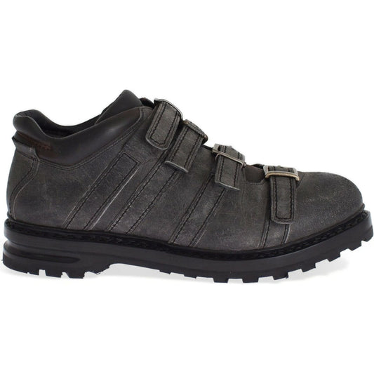 Dolce & Gabbana Gray Leather Ankle Strap Shoes Boots