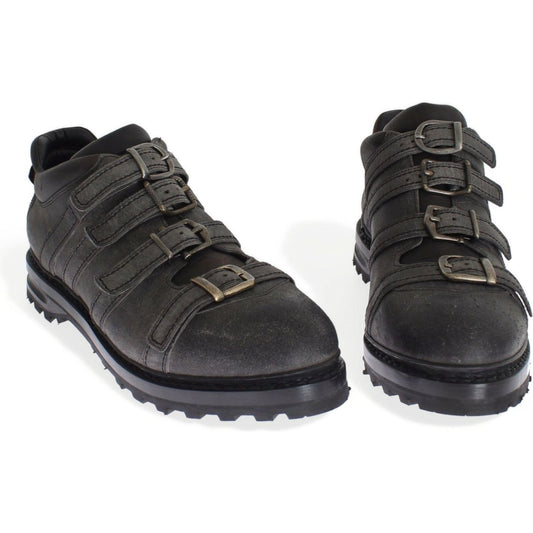 Dolce & Gabbana Gray Leather Ankle Strap Shoes Boots