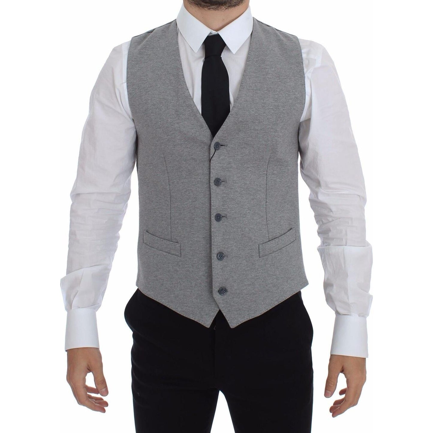 Dolce & Gabbana Gray Cotton Stretch Dress Vest Blazer