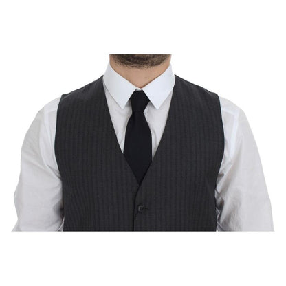 Dolce & Gabbana Black Striped Wool Single Breasted Vest1728,67345645728,Black,Clothing,Dolce & Gabbana,IT48 | M,Material: 100% Wool,Men,Men - Clothing,New with tags,Suits & Blazers - Clothing,Vests - Men - Clothing,Waistcoats - Suits & Blazers - Clothing