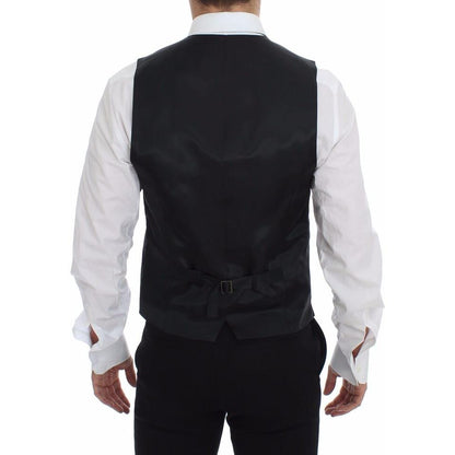 Dolce & Gabbana Gray Striped Wool Logo Vest Gilet Weste