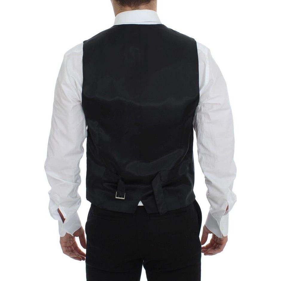 Dolce & Gabbana Gray Striped Wool Single Breasted Vest