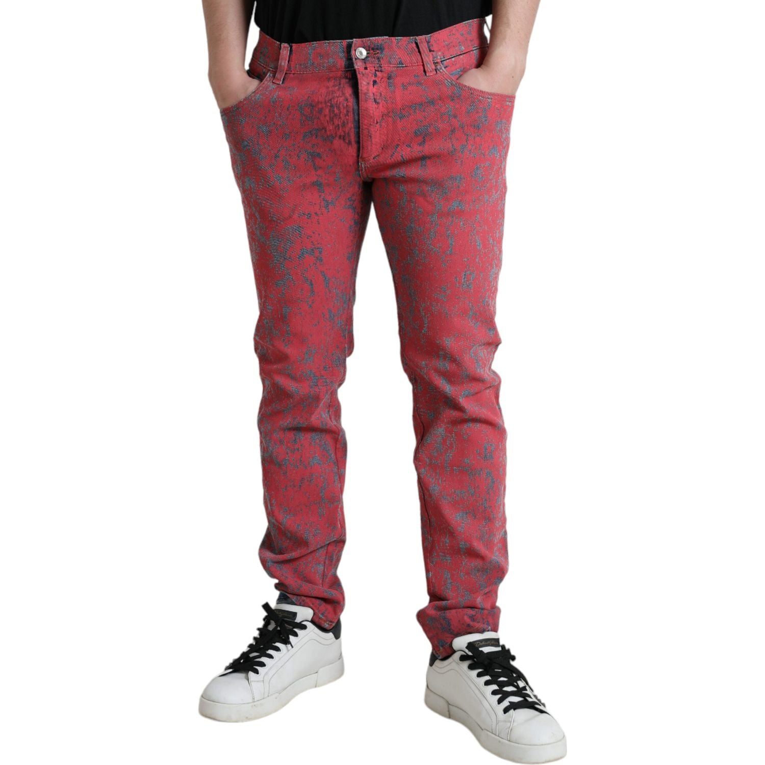 Dolce & Gabbana Red Cotton Dye Slim Fit Men Denim Jeans