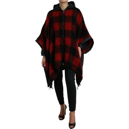 Dolce & Gabbana Black Red Buffalo Check Hooded Poncho Jacket Dolce & Gabbana