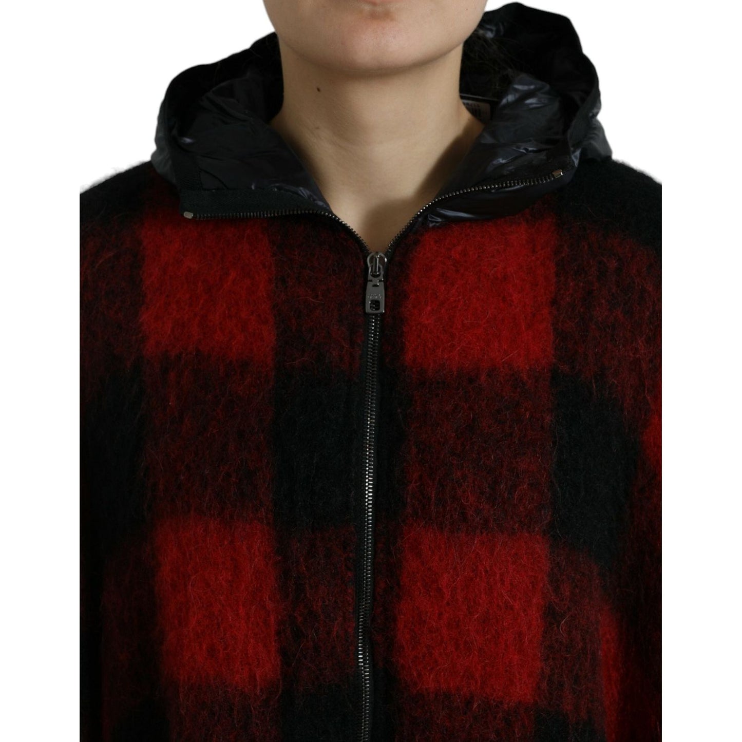 Dolce & Gabbana Black Red Buffalo Check Hooded Poncho Jacket Dolce & Gabbana