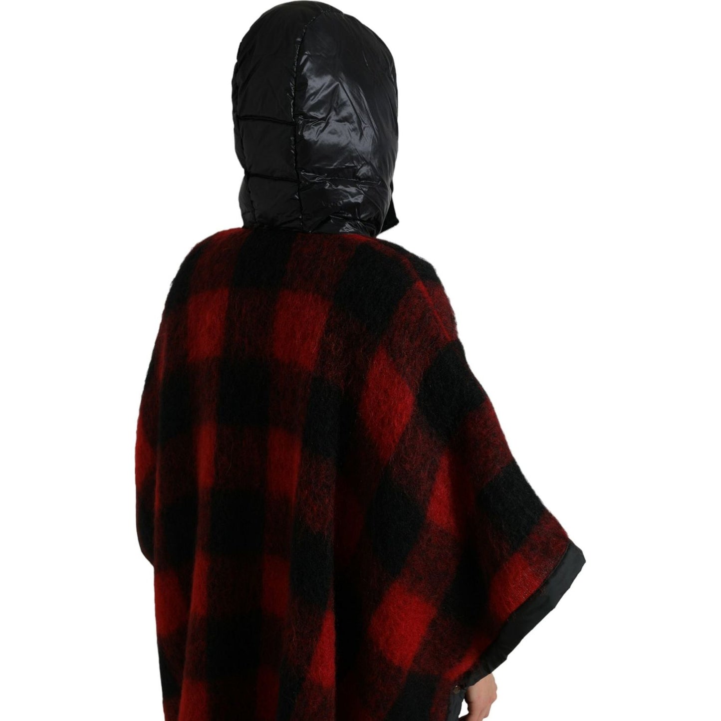 Dolce & Gabbana Black Red Buffalo Check Hooded Poncho Jacket Dolce & Gabbana