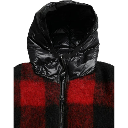 Dolce & Gabbana Black Red Buffalo Check Hooded Poncho Jacket Dolce & Gabbana